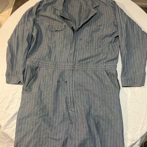 Vtg Big Ben Coveralls 50 Reg Herringbone Denim Workwear Boiler Suit Distress USA
